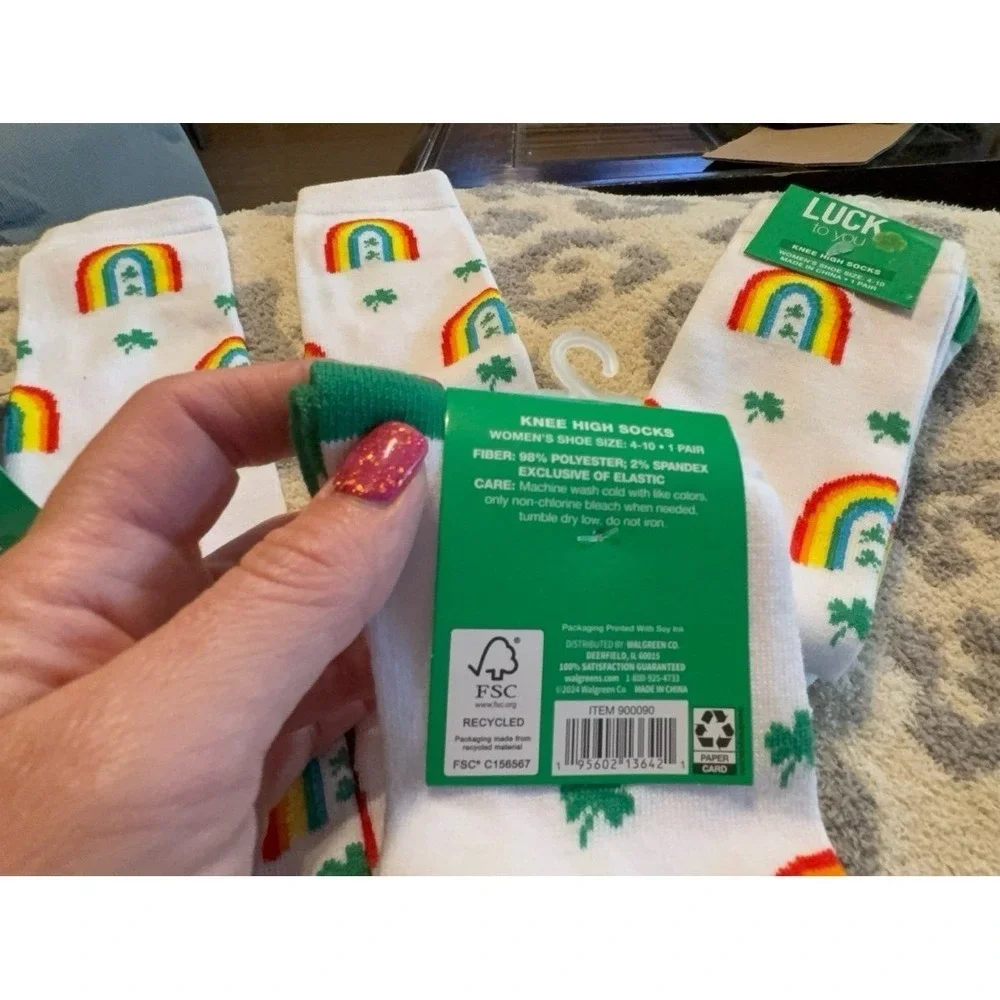 NEW 3 pairs of women's size 4-10 rainbow and shamrock knee high socks! So cute!